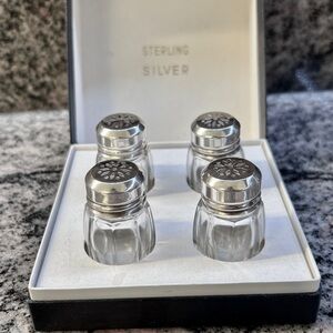 Vintage Bloomingdale’s Sterling Silver & Cut Glass Salt Shakers -Set of 4 France